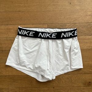 White Athletic Nike Running Shorts with Black Nike fold over Band